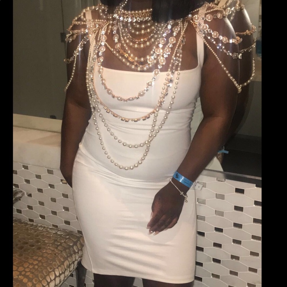 White jeweled necklace dress